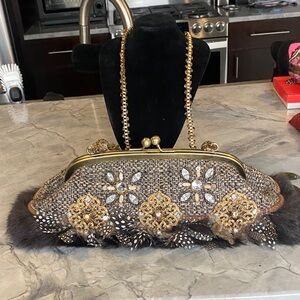 Mary Frances Brown Clutch with Gold and Silver Embellishments